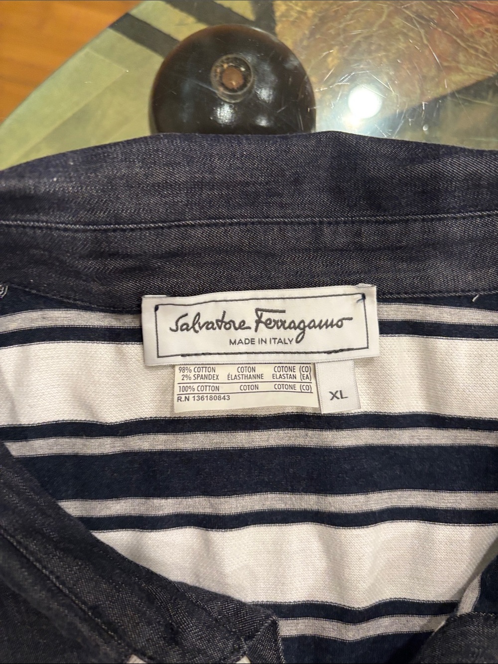 Salvatore Ferragamo Navy and White Striped Polo Shirt - Picture 2 of 6